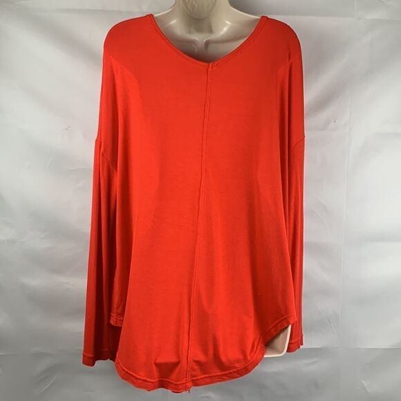 Free People Bright Orange/Red Oversized Tunic deep V-neck top - Picture 7 of 14